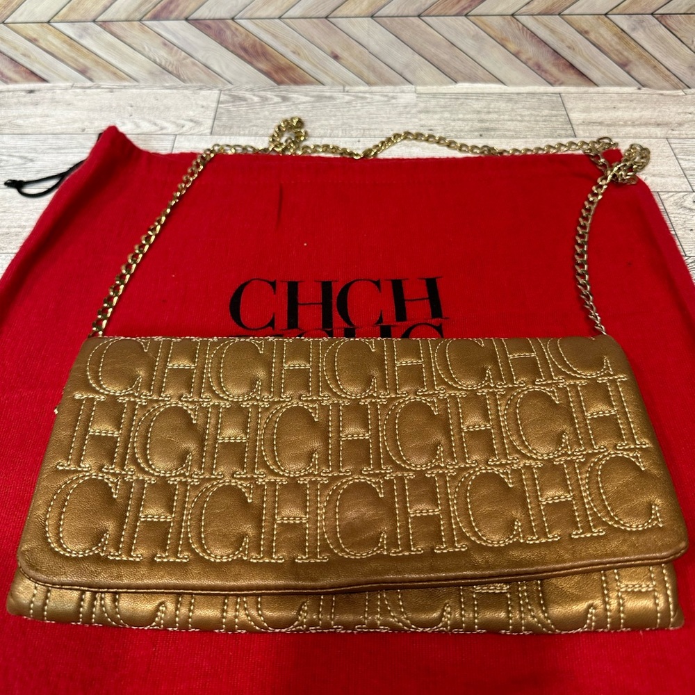 Carolina Herrera CH Monogram Gold Crossbody Bag
